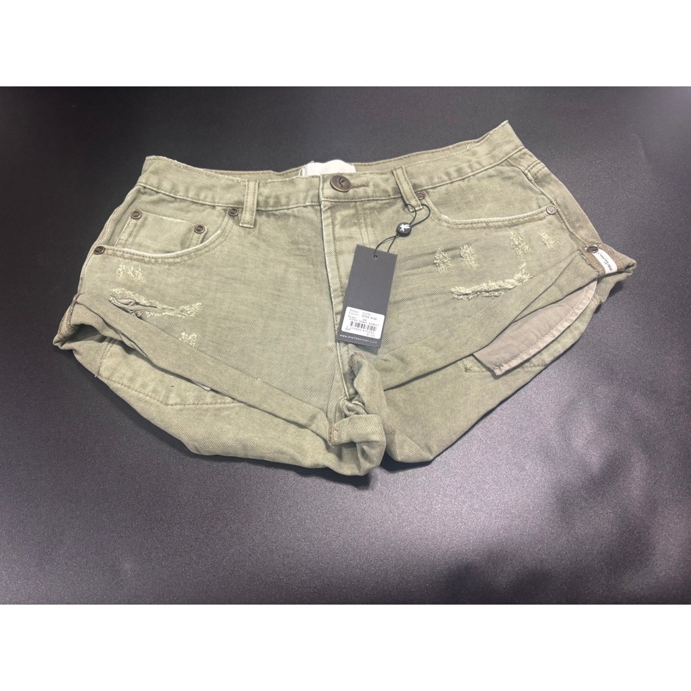 One Teaspoon NWT Bandit Low Rise Classic Shorts Khaki/Green‎ Size 28 MSRP $110